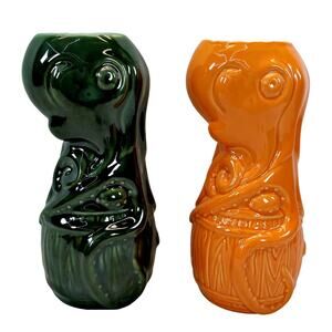 Grinder Adventure Art Tiki Mugs Lot 2 Octo Barrel Rum Munktiki Orange Green